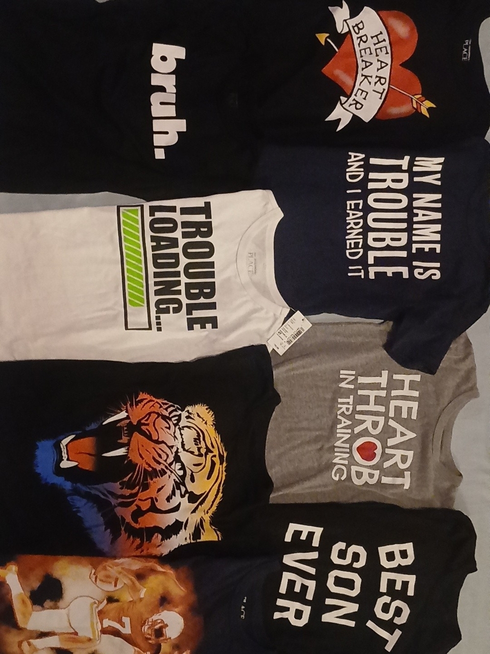 The Children's Place Boys Graphic Tee Bundle 8 Pack - Black, White, Navy, Gray
